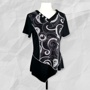 Fiori Women's Top Size S Graphic Pattern Asymmetric Hem V-Neck